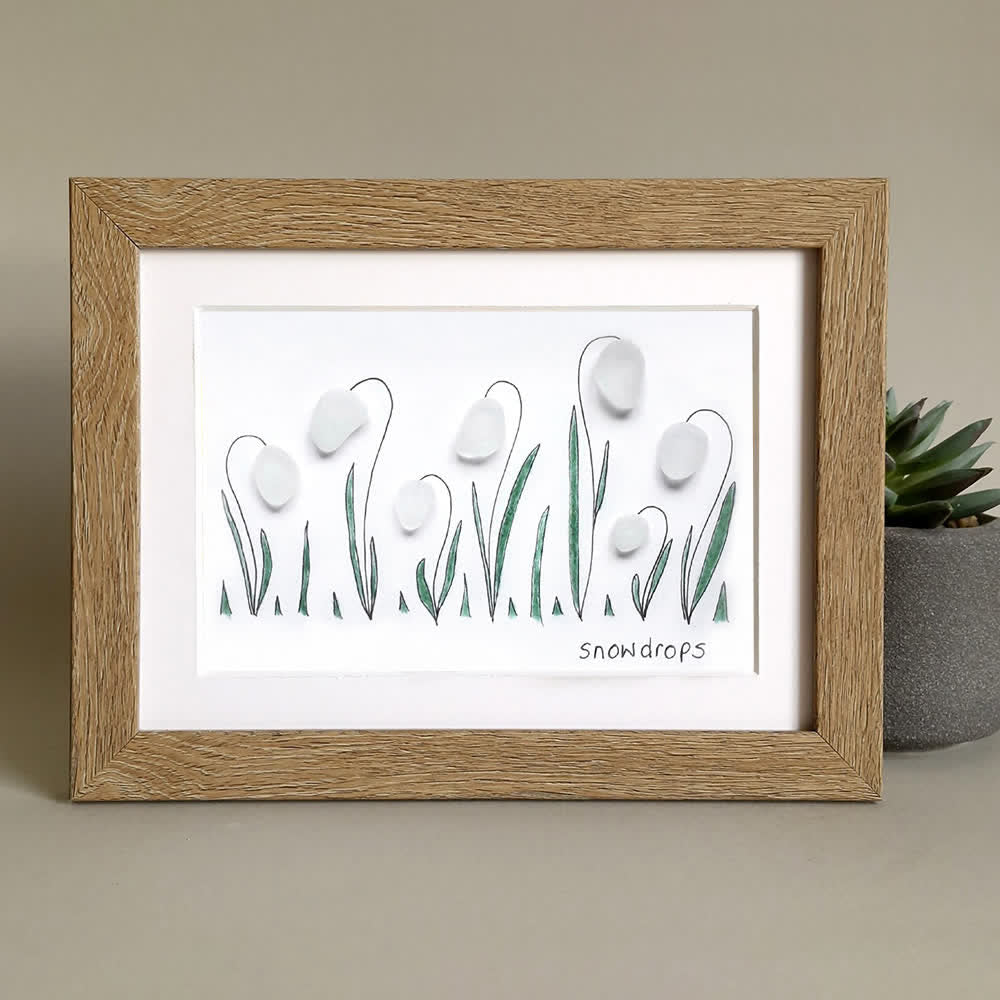 Hope In Every Petal Snowdrops Sea Glass Framed Art - image 5