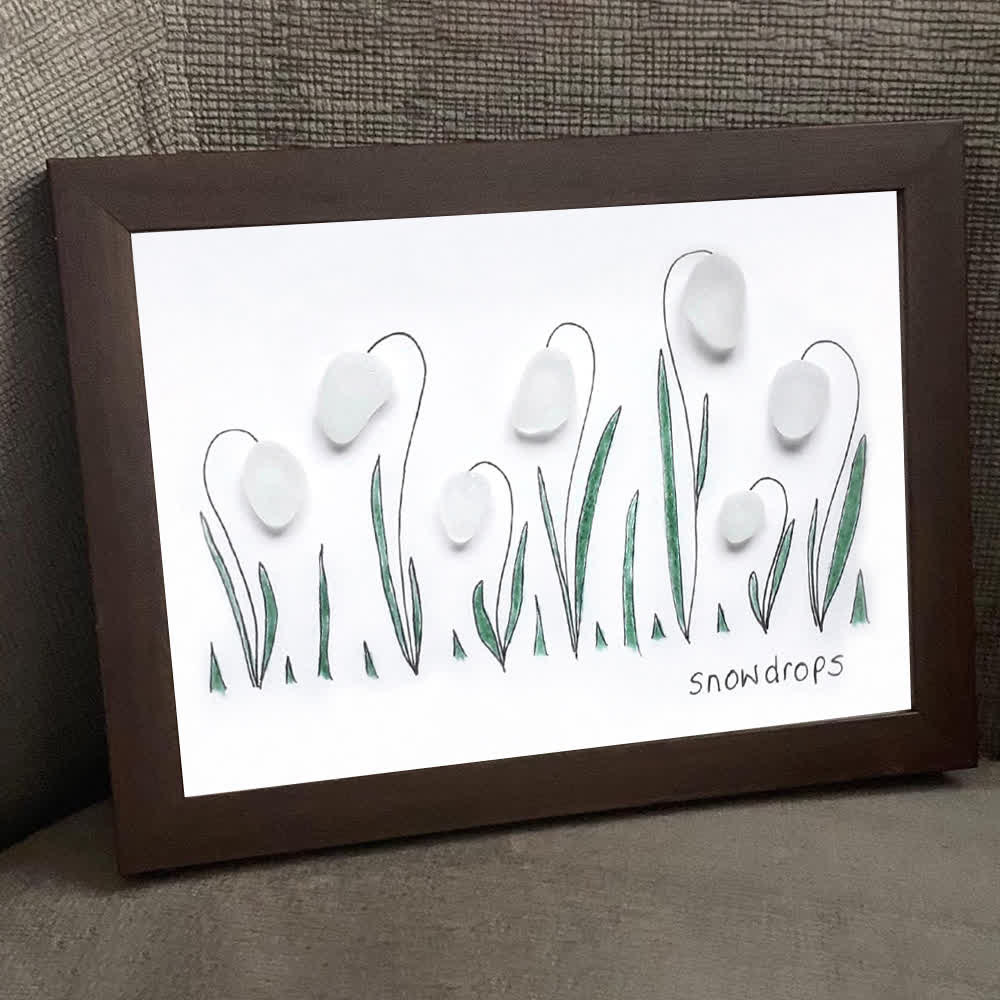 Hope In Every Petal Snowdrops Sea Glass Framed Art - image 0