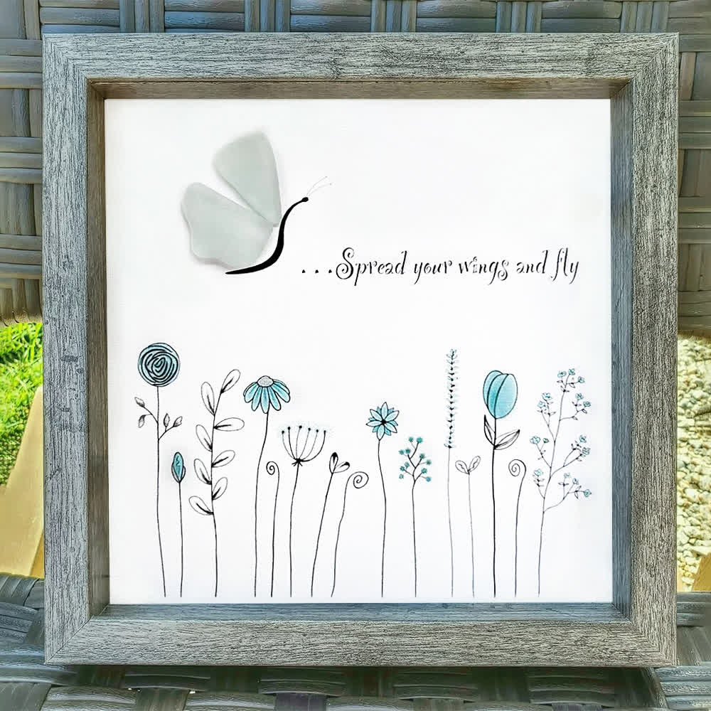 "Spread Your Wings and Fly" Butterfly Garden Sea Glass Framed Art - image 0