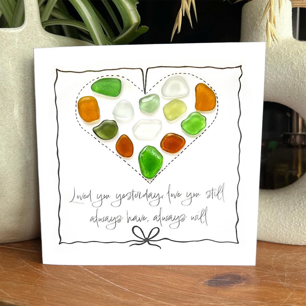 Timeless Love Multicolor Heart Sea Glass Framed Art - Seaglass Card - 8" X 8" - image 1