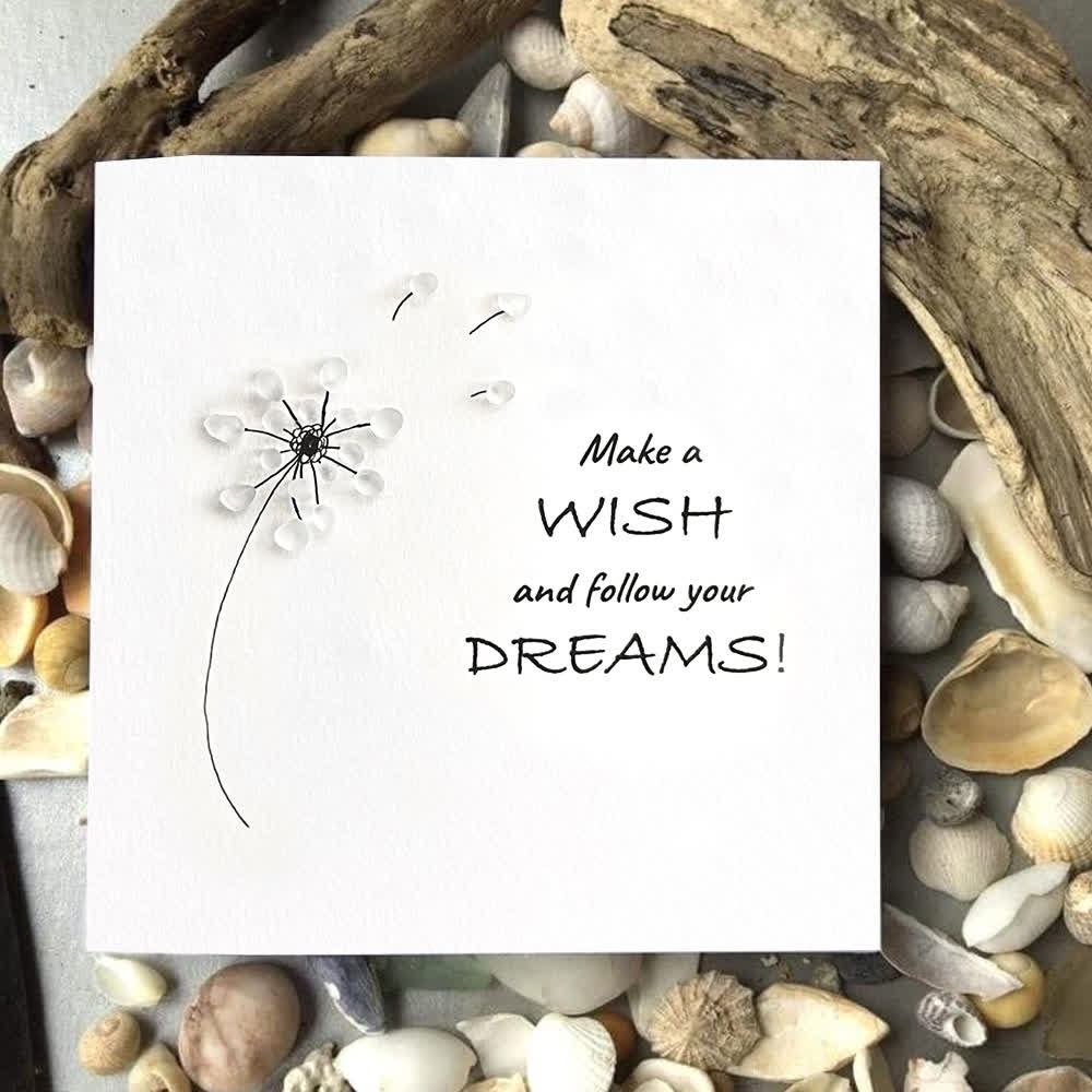 "Make a Wish & Follow Your Dreams" Dandelion Sea Glass Framed Art - Seaglass Card - 8" X 8" - image 1