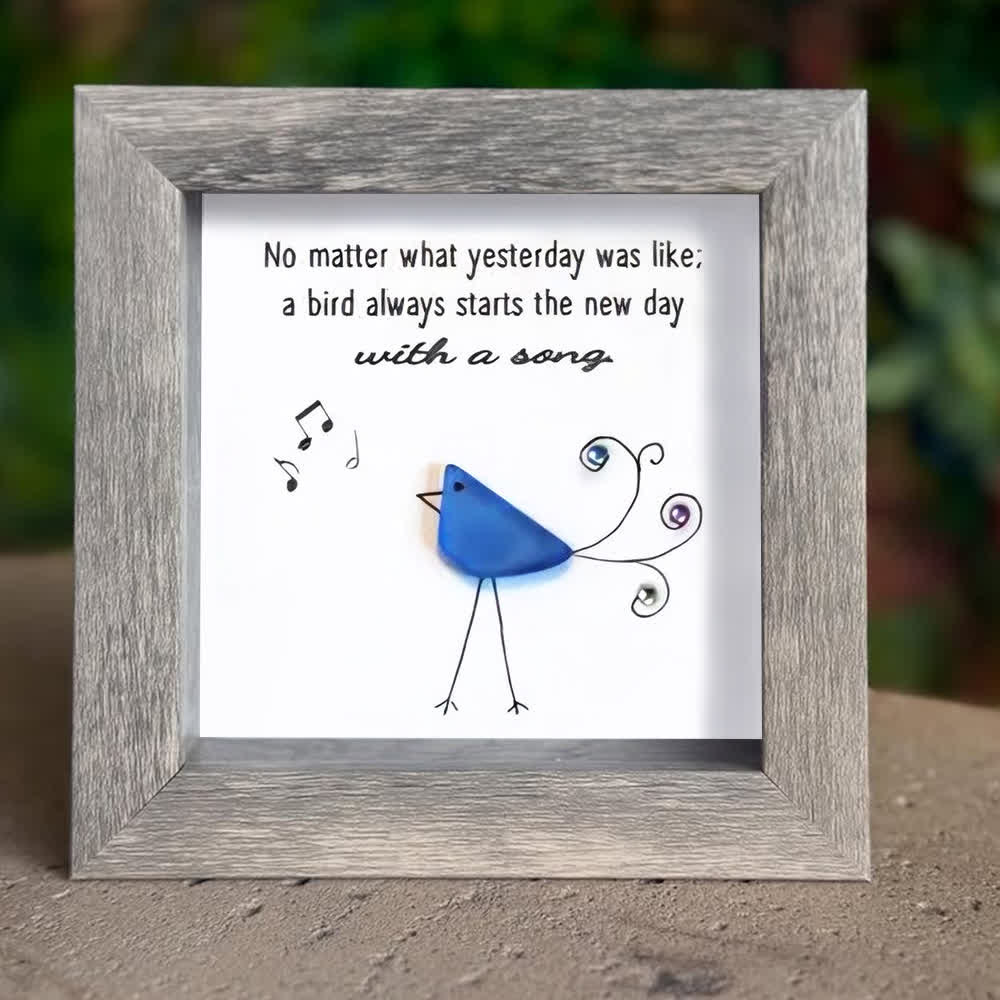 Cheerful Bright Blue Songbird Sea Glass Framed Art - image 6