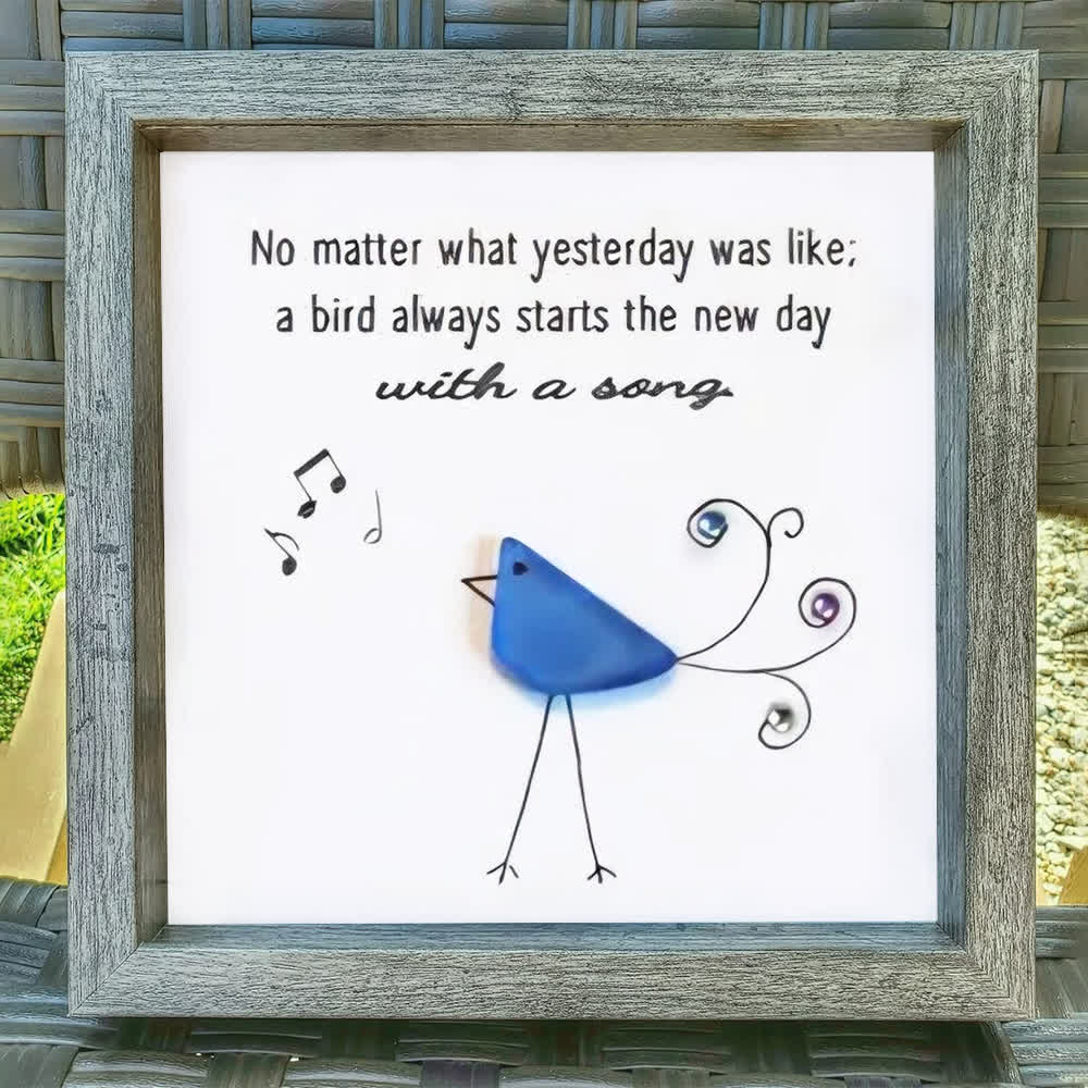 Cheerful Bright Blue Songbird Sea Glass Framed Art - image 0