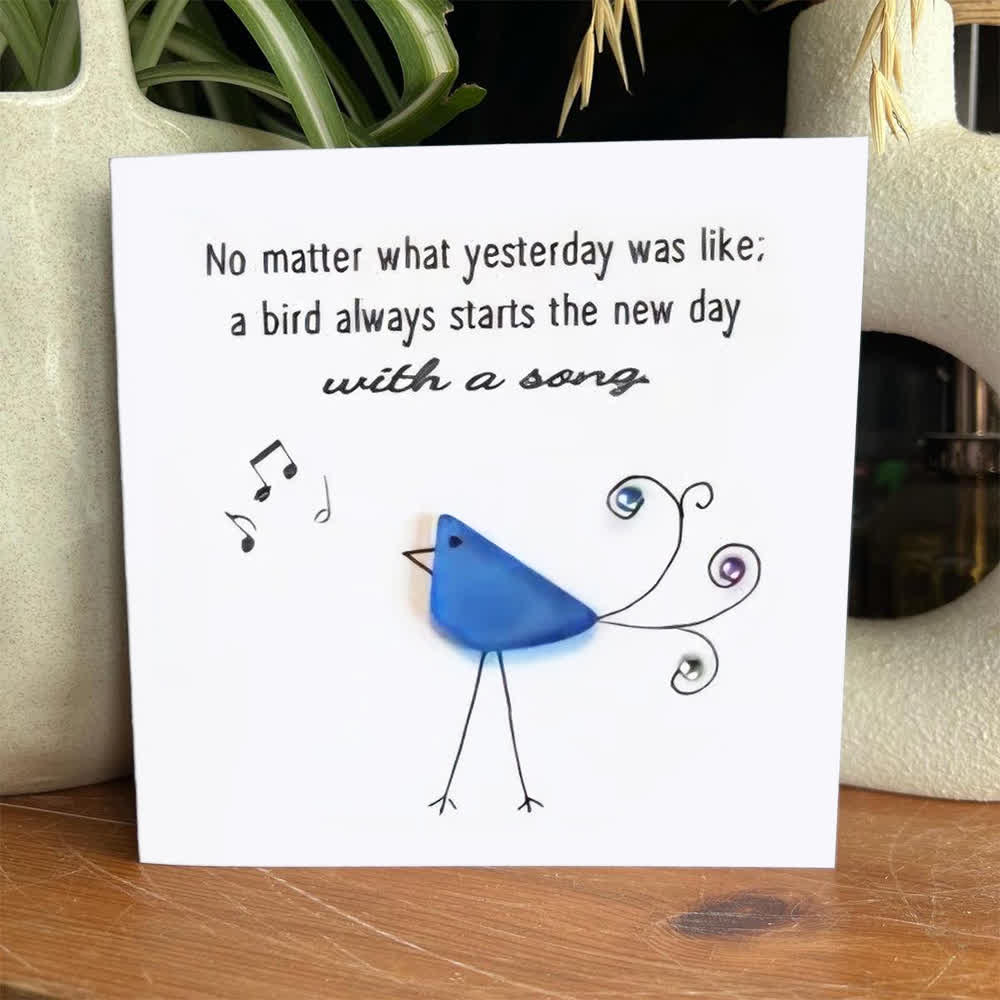 Cheerful Bright Blue Songbird Sea Glass Framed Art - image 2