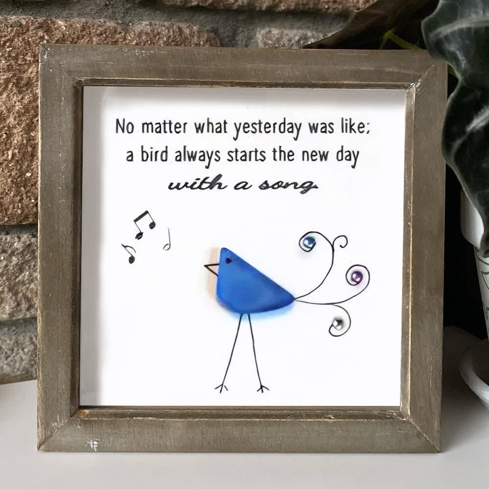 Cheerful Bright Blue Songbird Sea Glass Framed Art - image 5