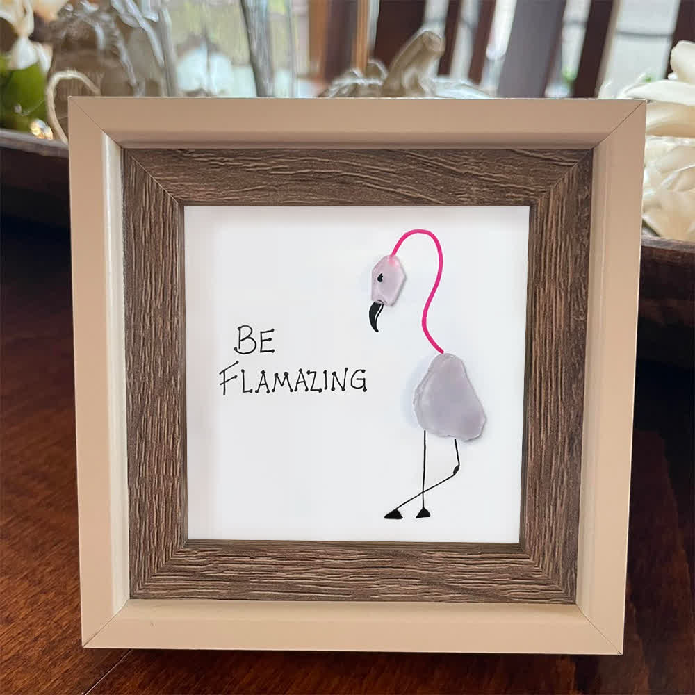 "BE FLAMAZING" Pink Flamingo Sea Glass Framed Art - image 0