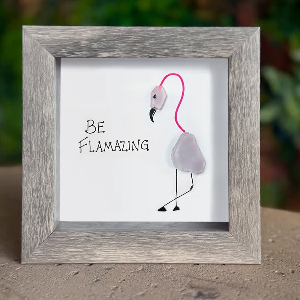 "BE FLAMAZING" Pink Flamingo Sea Glass Framed Art - image 5