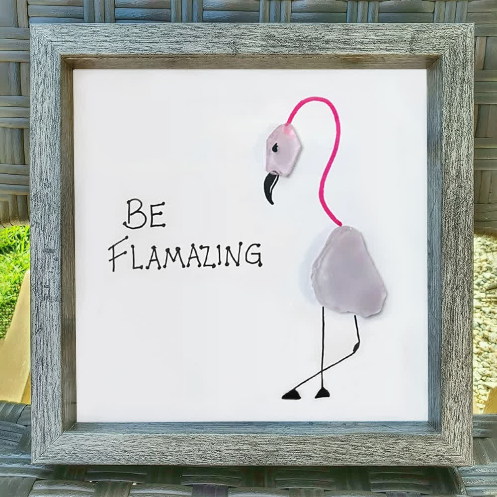 "BE FLAMAZING" Pink Flamingo Sea Glass Framed Art - image 7