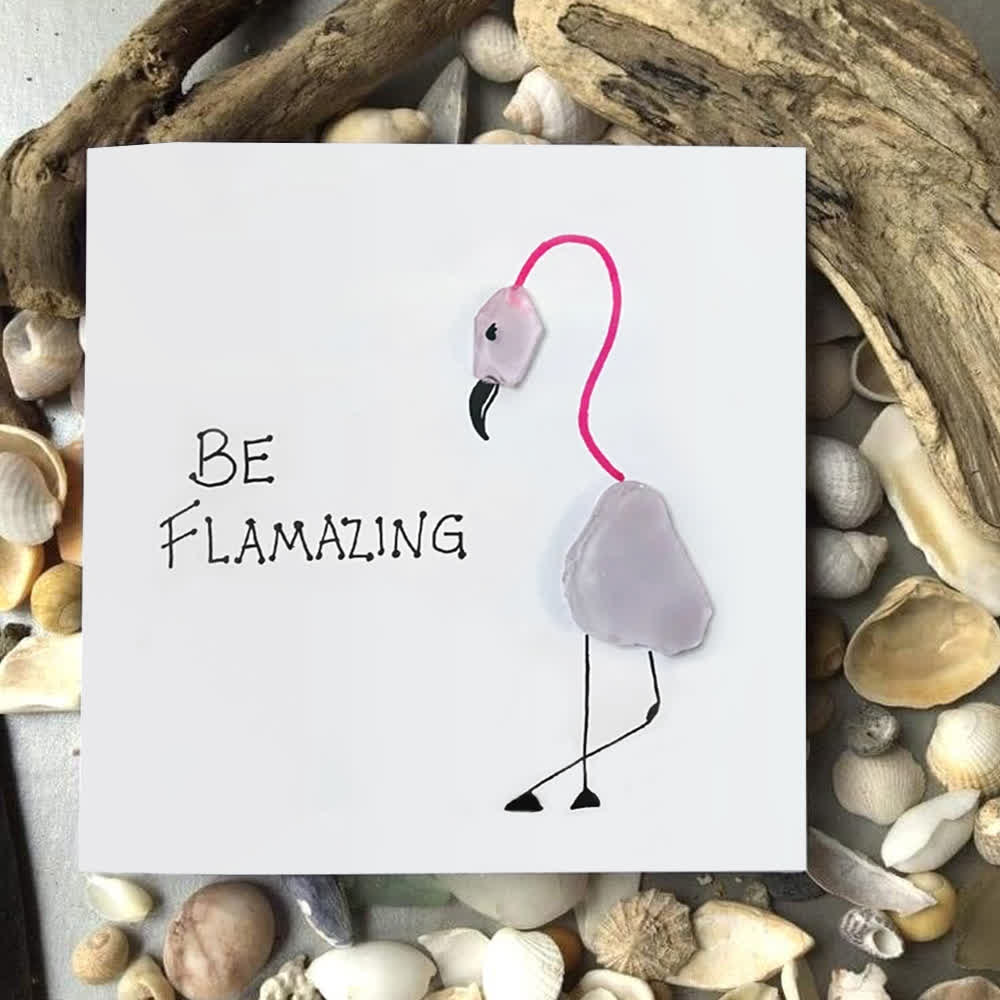 "BE FLAMAZING" Pink Flamingo Sea Glass Framed Art - image 3