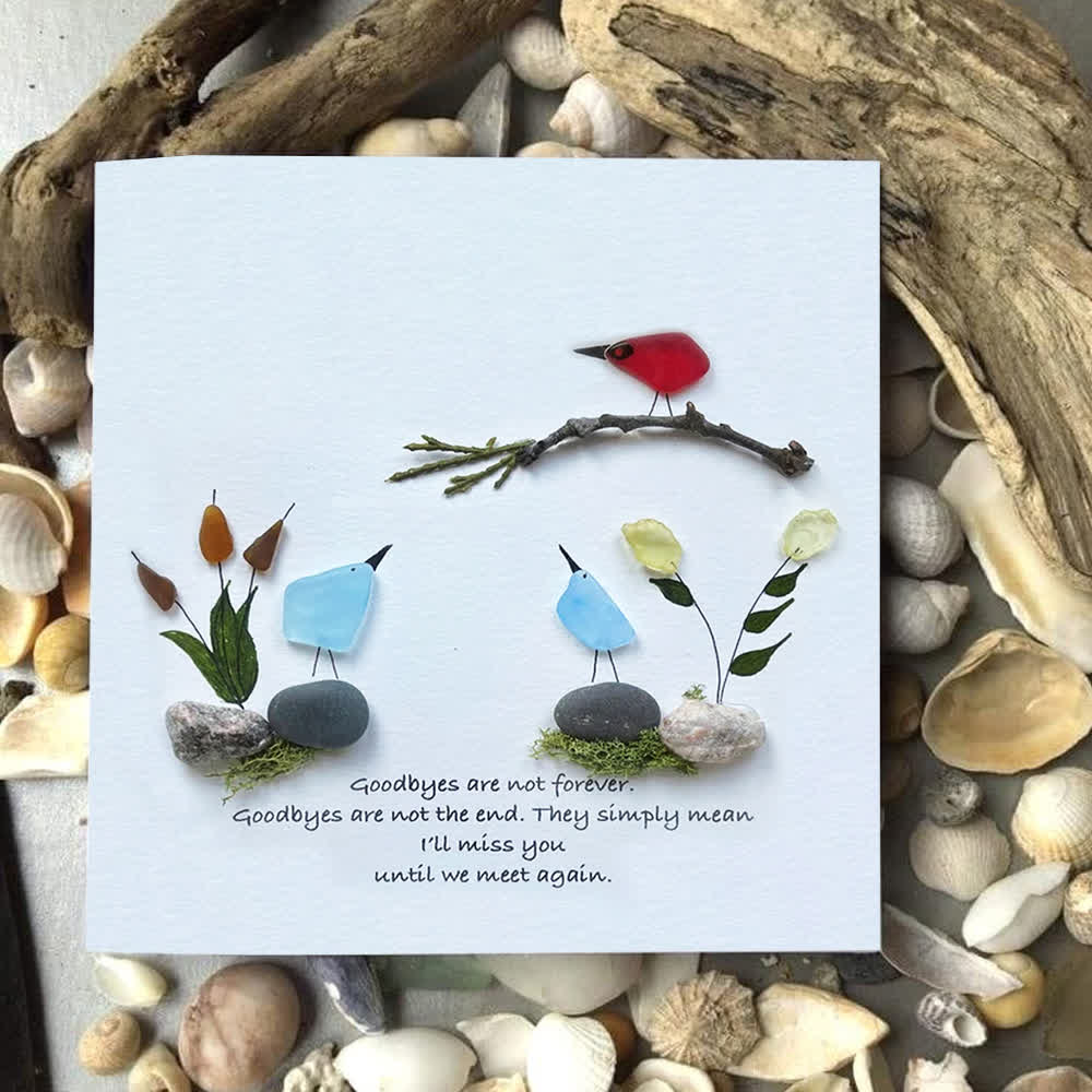 Goodbyes Are Not Forever Bird Scene Sea Glass Framed Art - Seaglass Card - 8" X 8" - image 1