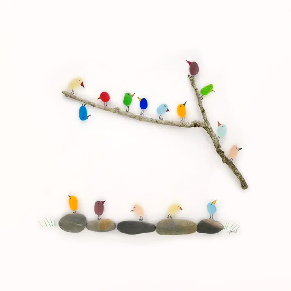 Rainbow Bird Flock Sea Glass Framed Art - image 2
