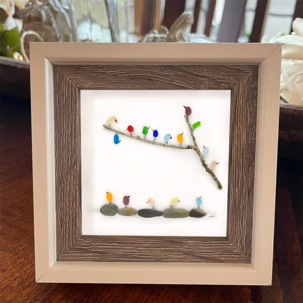 Rainbow Bird Flock Sea Glass Framed Art - image 3