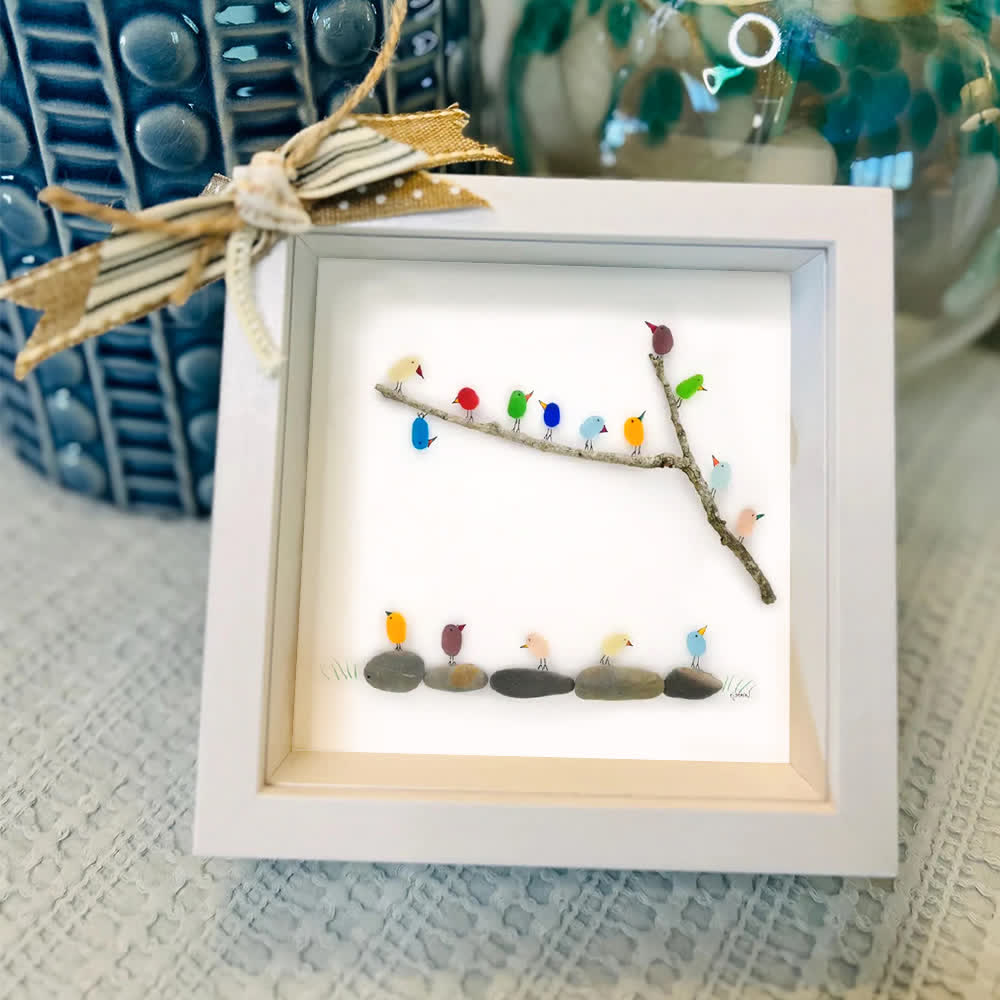 Rainbow Bird Flock Sea Glass Framed Art - image 0