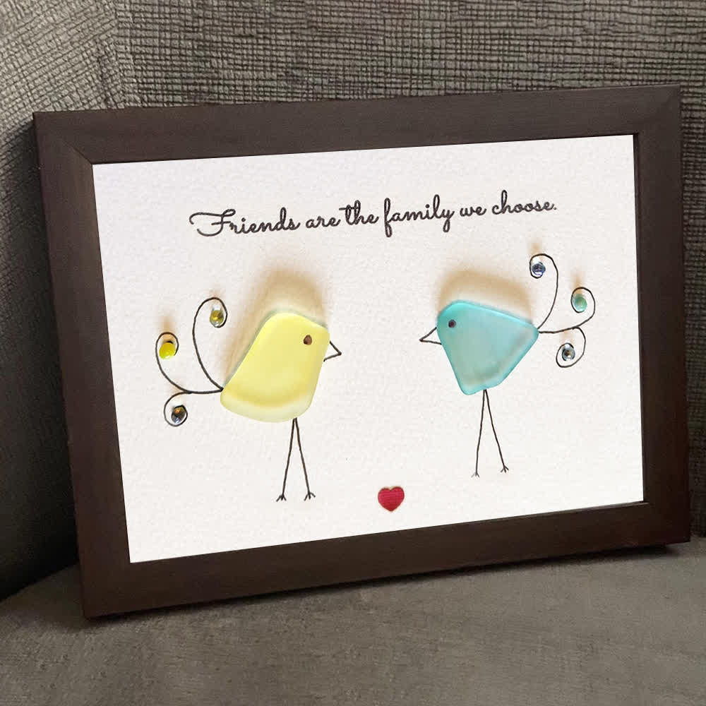 "Friends are the family we choose" Bird Friends Sea Glass Framed Art - image 8