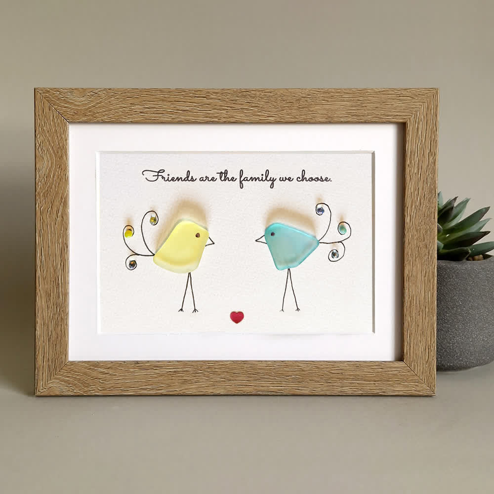"Friends are the family we choose" Bird Friends Sea Glass Framed Art - image 3