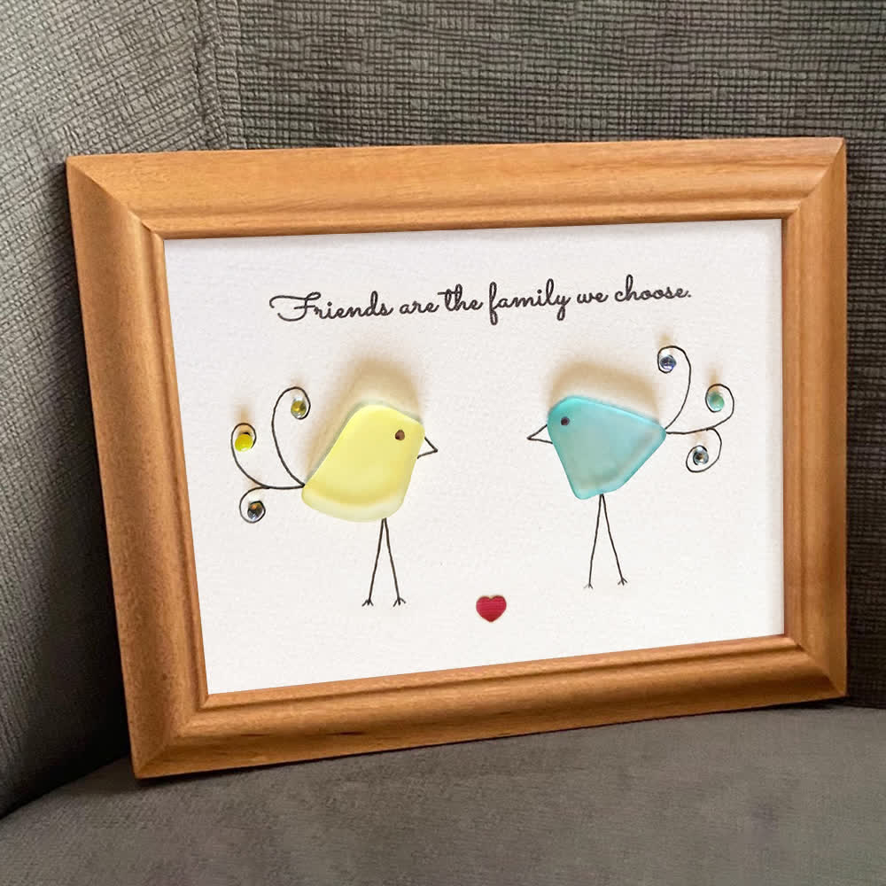 "Friends are the family we choose" Bird Friends Sea Glass Framed Art - image 6