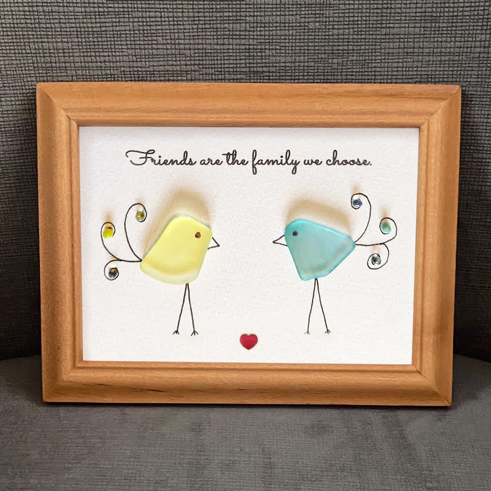"Friends are the family we choose" Bird Friends Sea Glass Framed Art - image 5