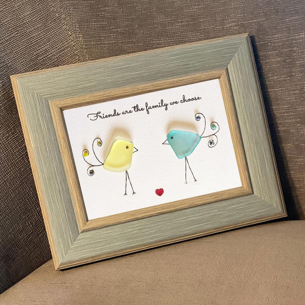 "Friends are the family we choose" Bird Friends Sea Glass Framed Art - image 0