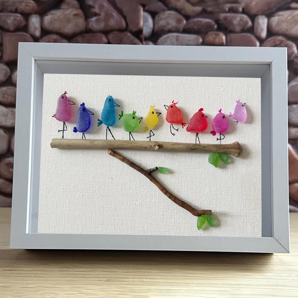 Rainbow Bird Family Chorus Sea Glass Framed Art - image 10