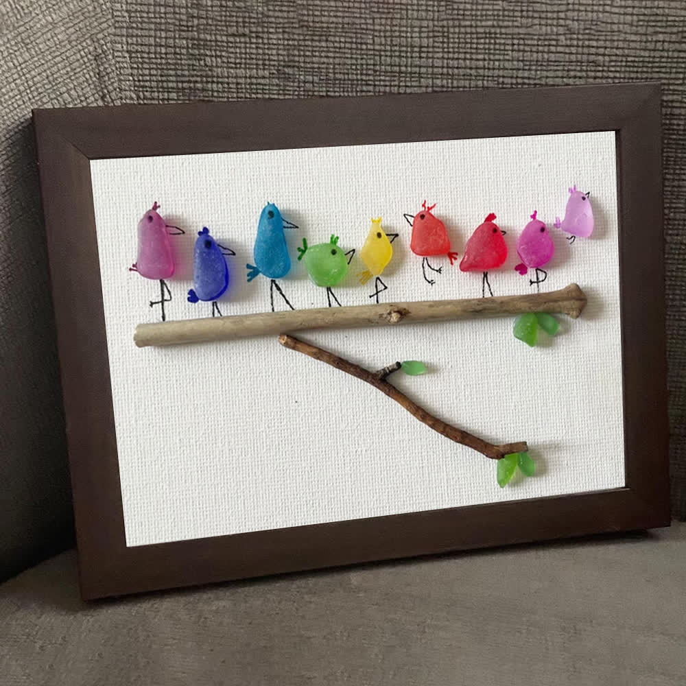 Rainbow Bird Family Chorus Sea Glass Framed Art - image 7