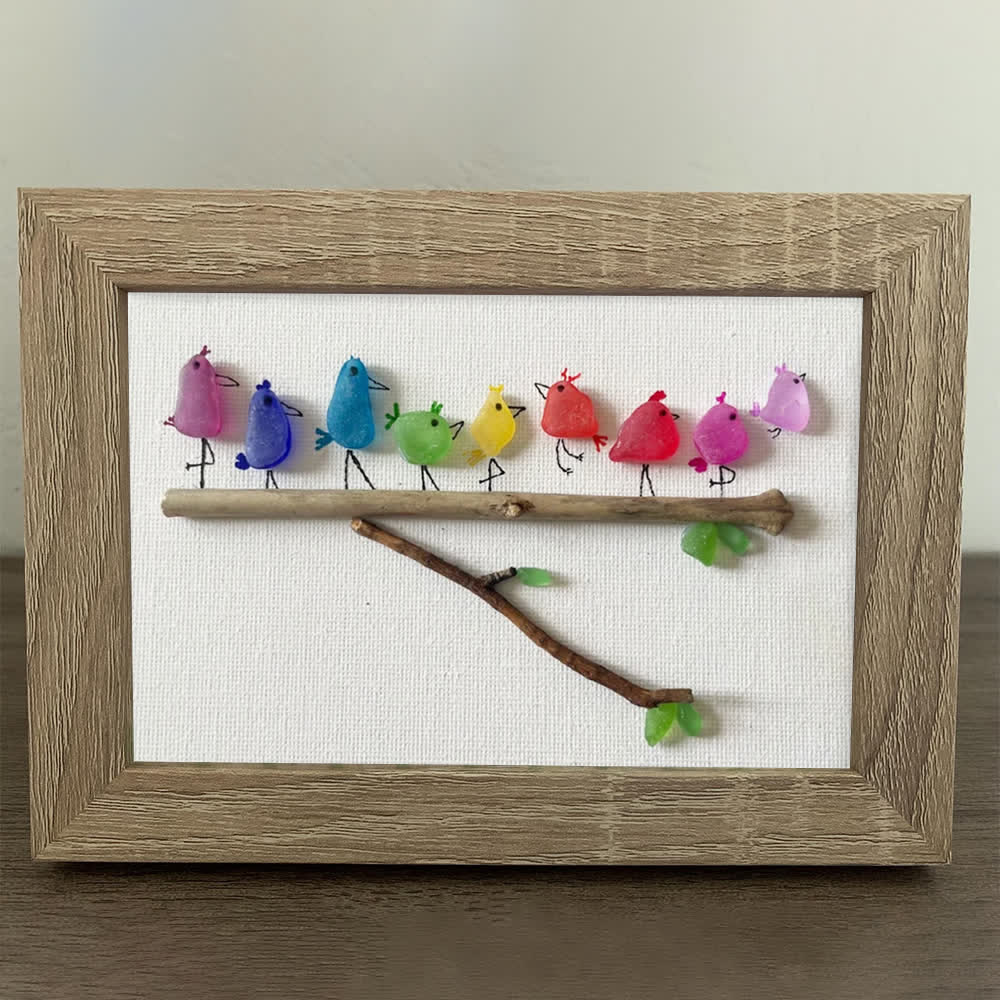 Rainbow Bird Family Chorus Sea Glass Framed Art - image 6
