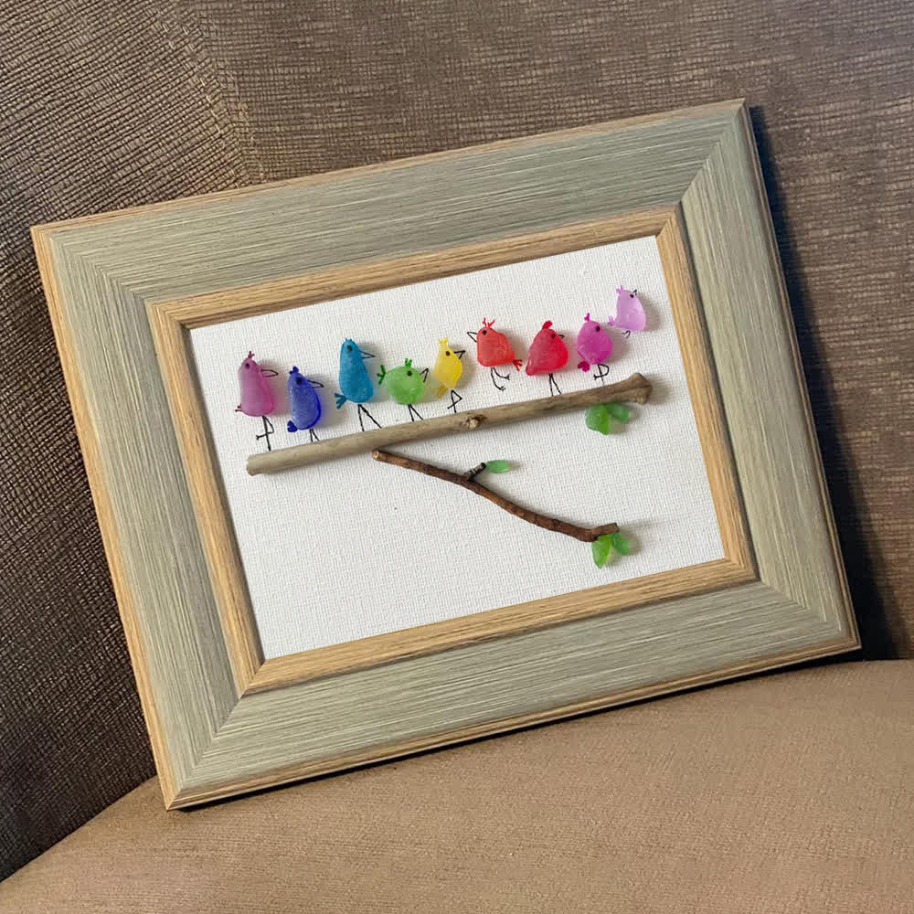 Rainbow Bird Family Chorus Sea Glass Framed Art - image 8