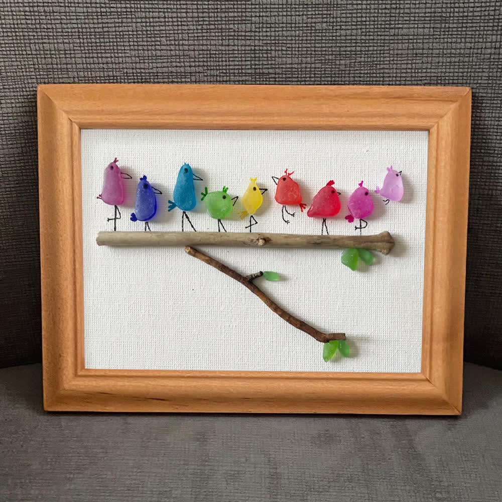 Rainbow Bird Family Chorus Sea Glass Framed Art - image 9