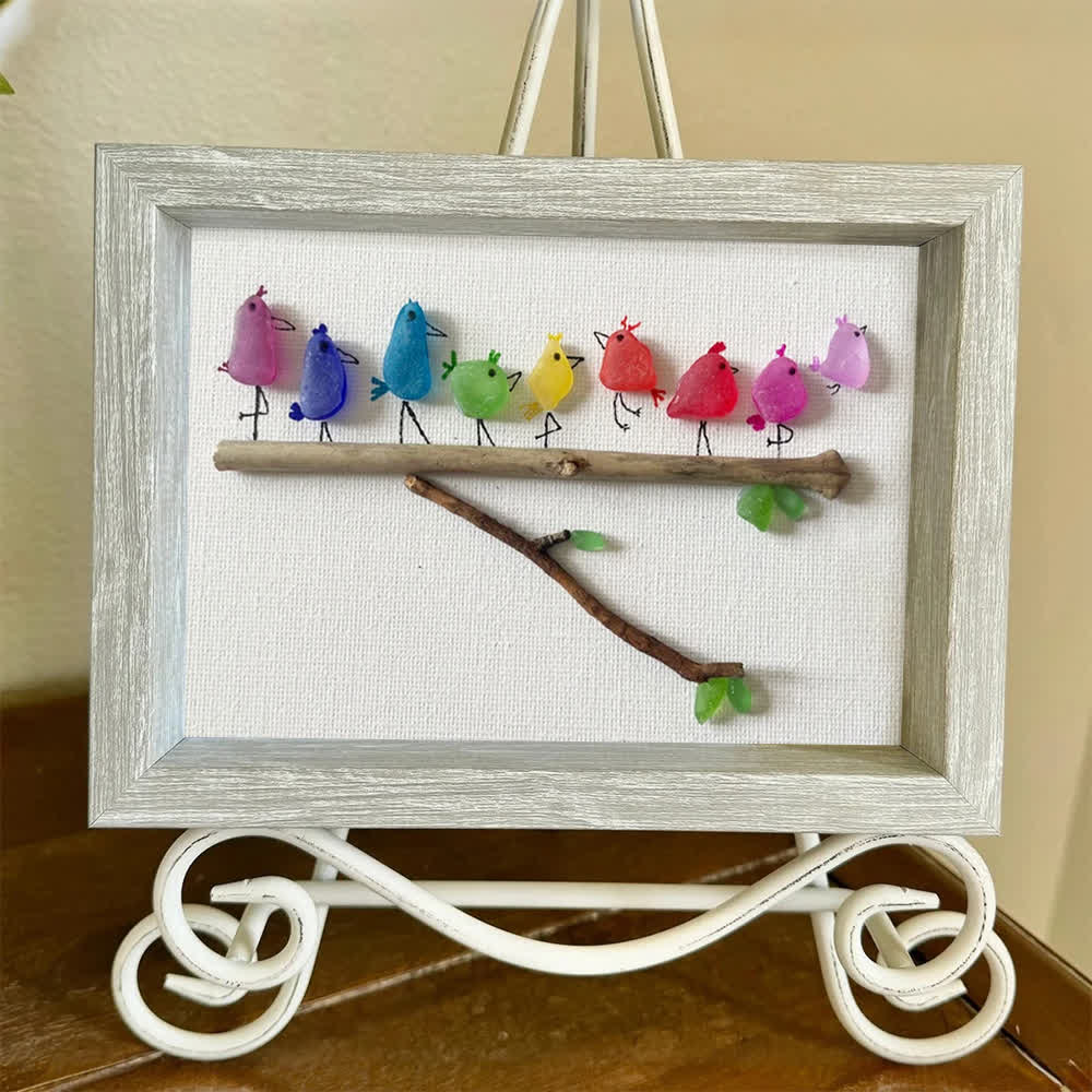 Rainbow Bird Family Chorus Sea Glass Framed Art - image 4
