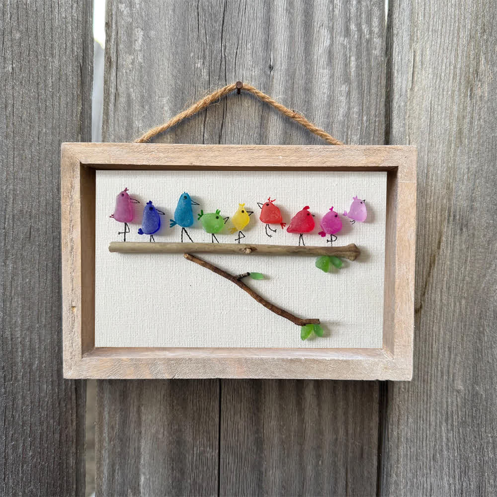 Rainbow Bird Family Chorus Sea Glass Framed Art - image 11
