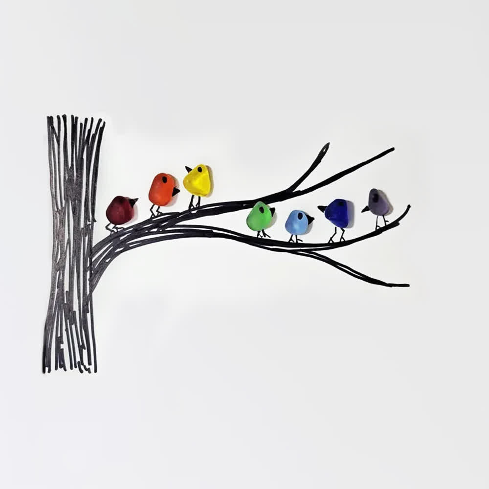 Rainbow Bird Gathering Family Sea Glass Framed Art - image 2