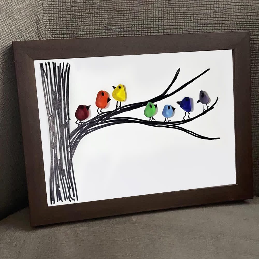 Rainbow Bird Gathering Family Sea Glass Framed Art - image 4
