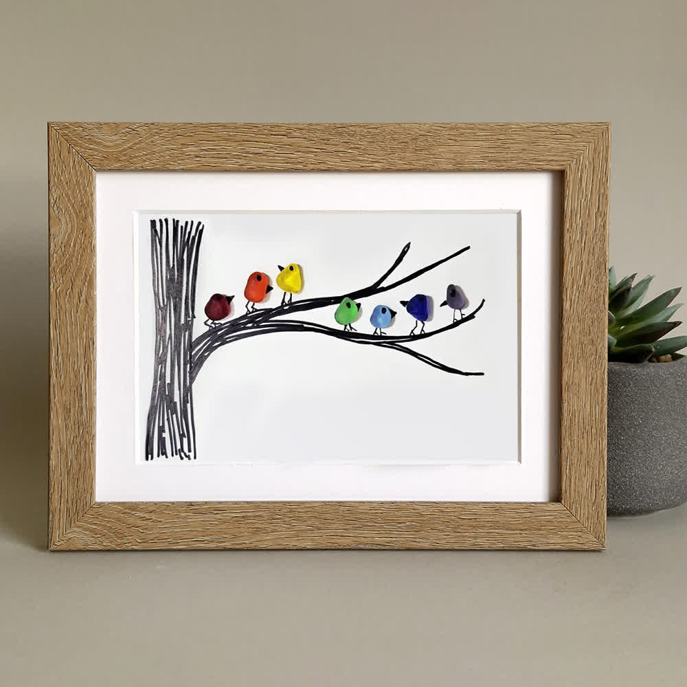Rainbow Bird Gathering Family Sea Glass Framed Art - image 6