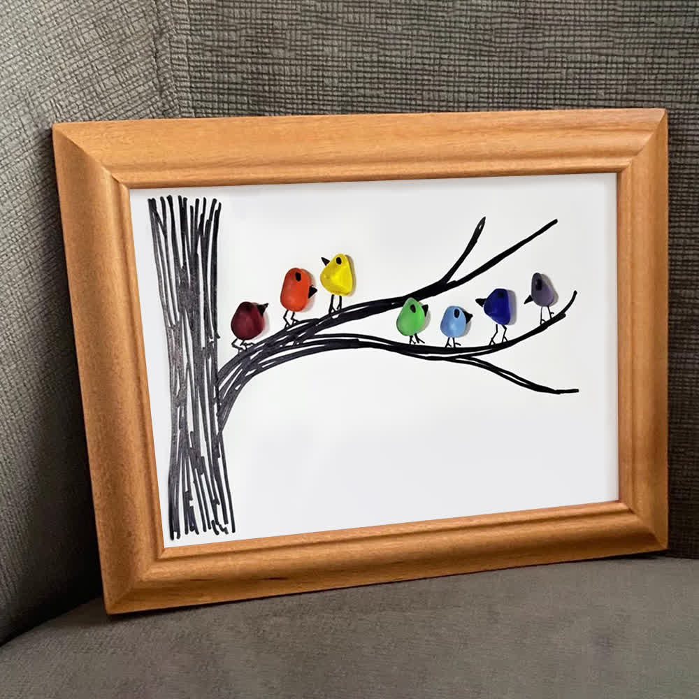 Rainbow Bird Gathering Family Sea Glass Framed Art - image 7