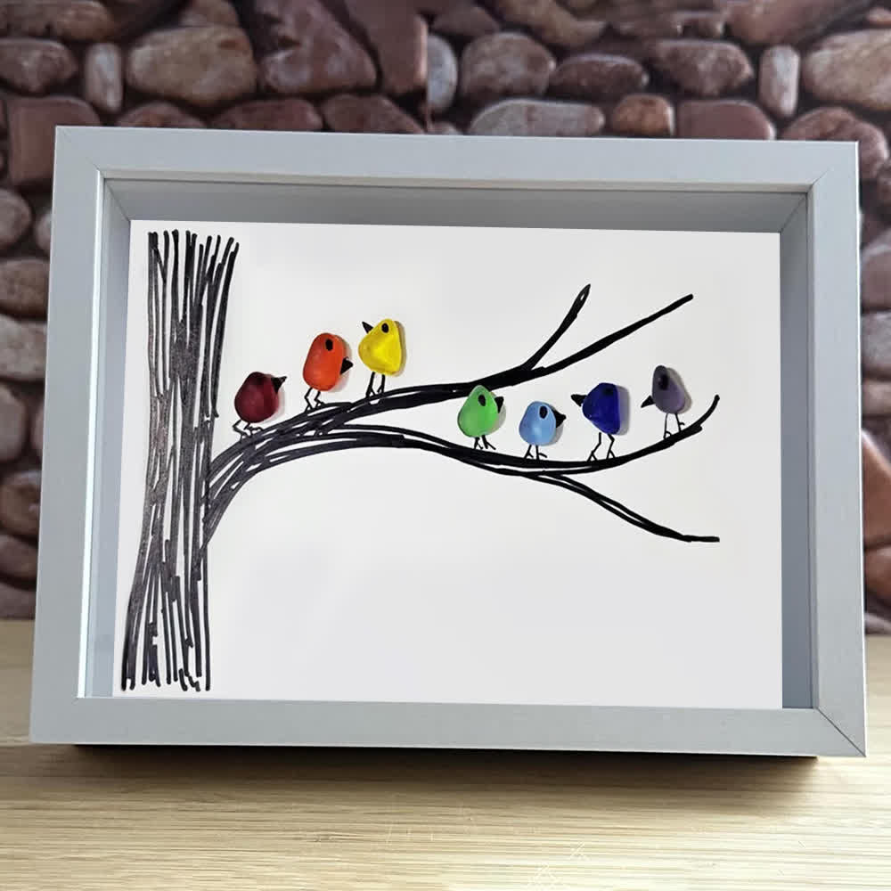 Rainbow Bird Gathering Family Sea Glass Framed Art - image 10