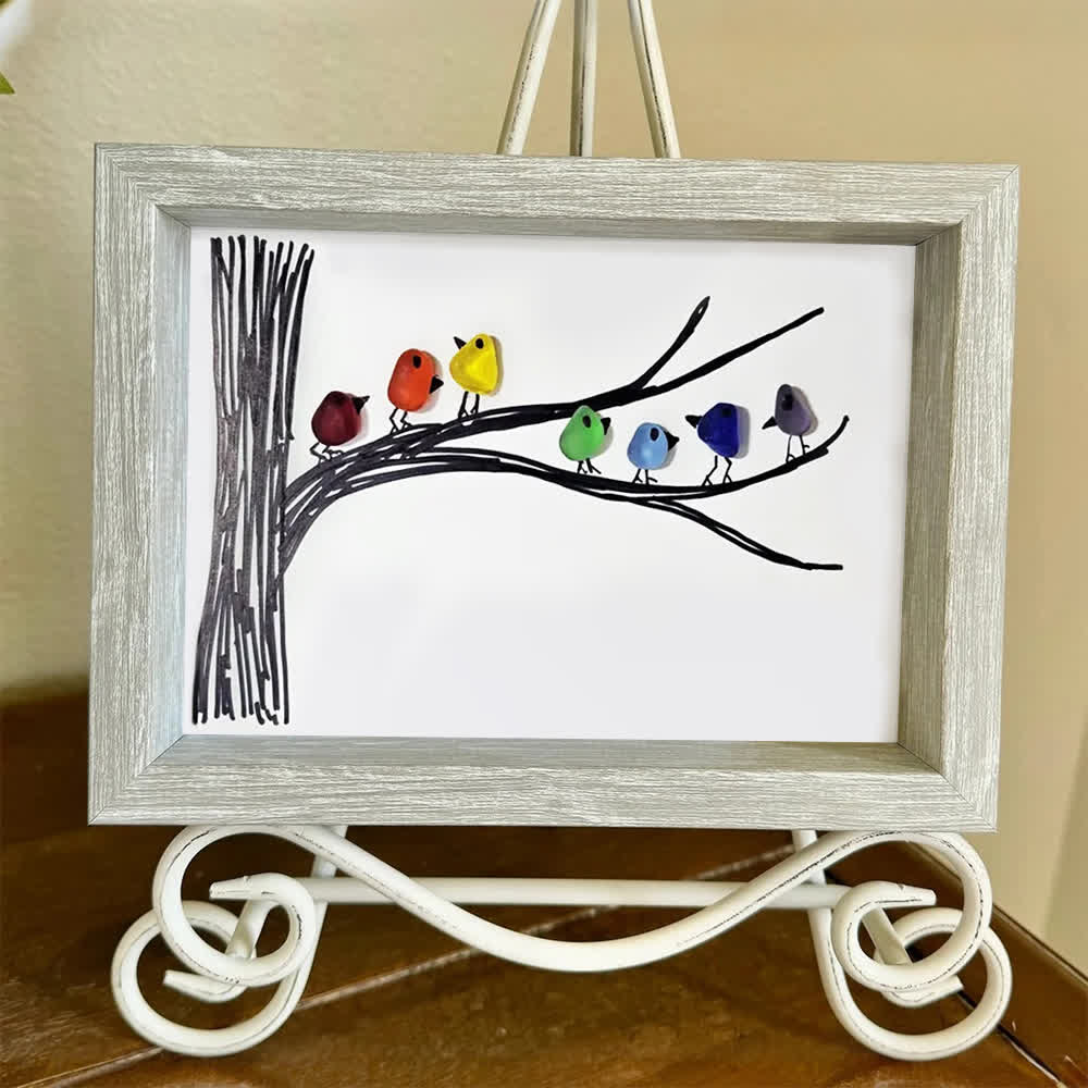 Rainbow Bird Gathering Family Sea Glass Framed Art - image 0