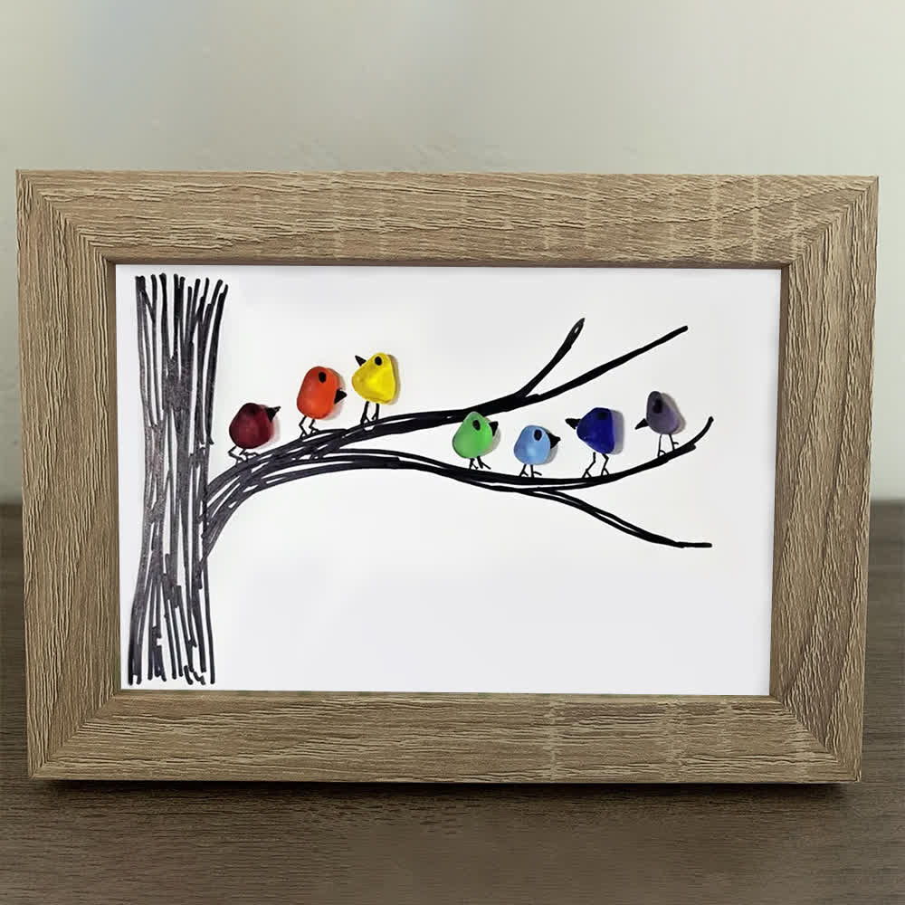 Rainbow Bird Gathering Family Sea Glass Framed Art - image 5