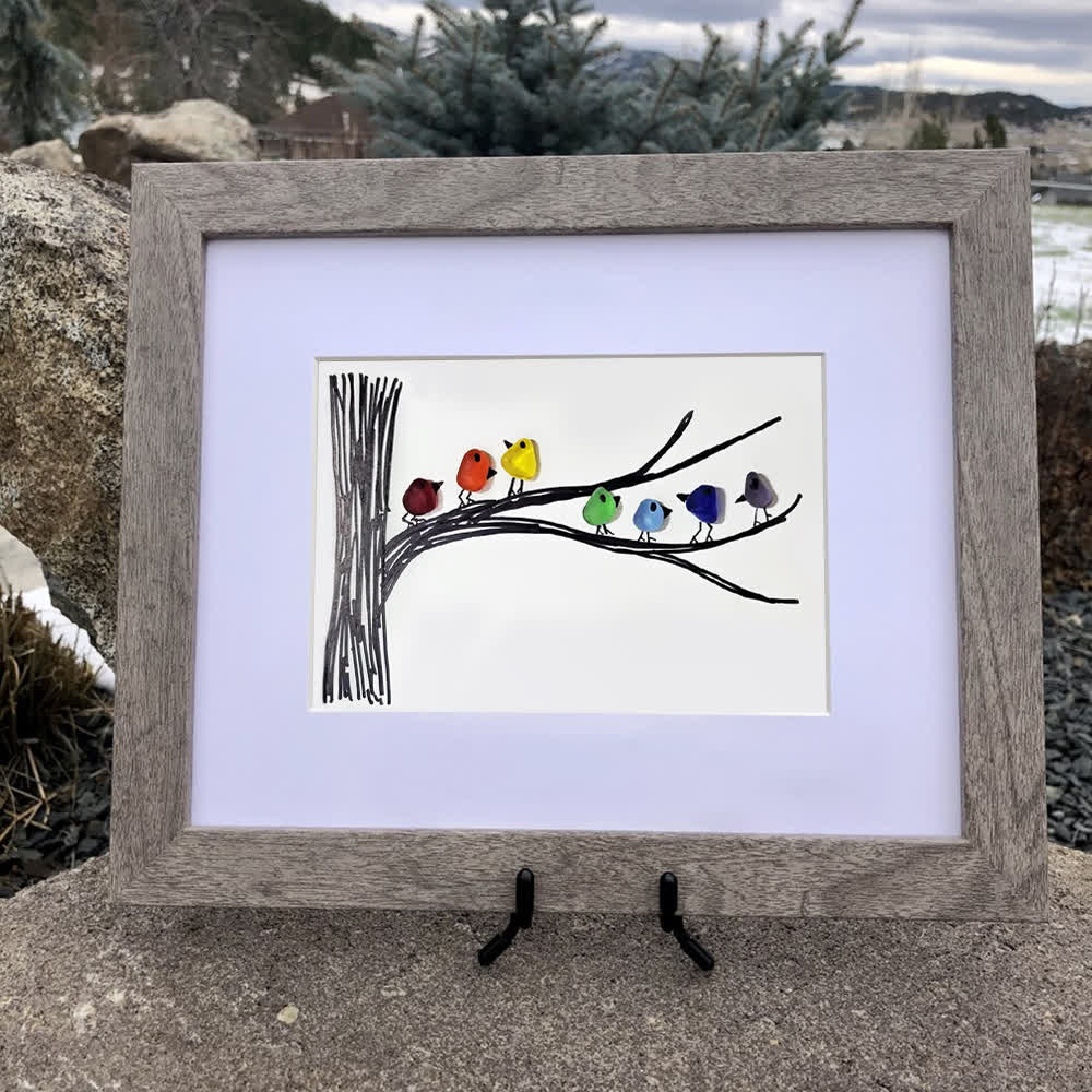 Rainbow Bird Gathering Family Sea Glass Framed Art - image 11