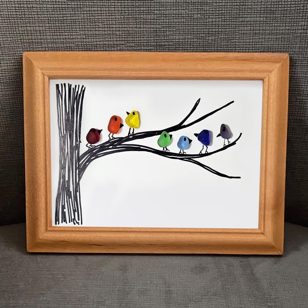 Rainbow Bird Gathering Family Sea Glass Framed Art - image 8