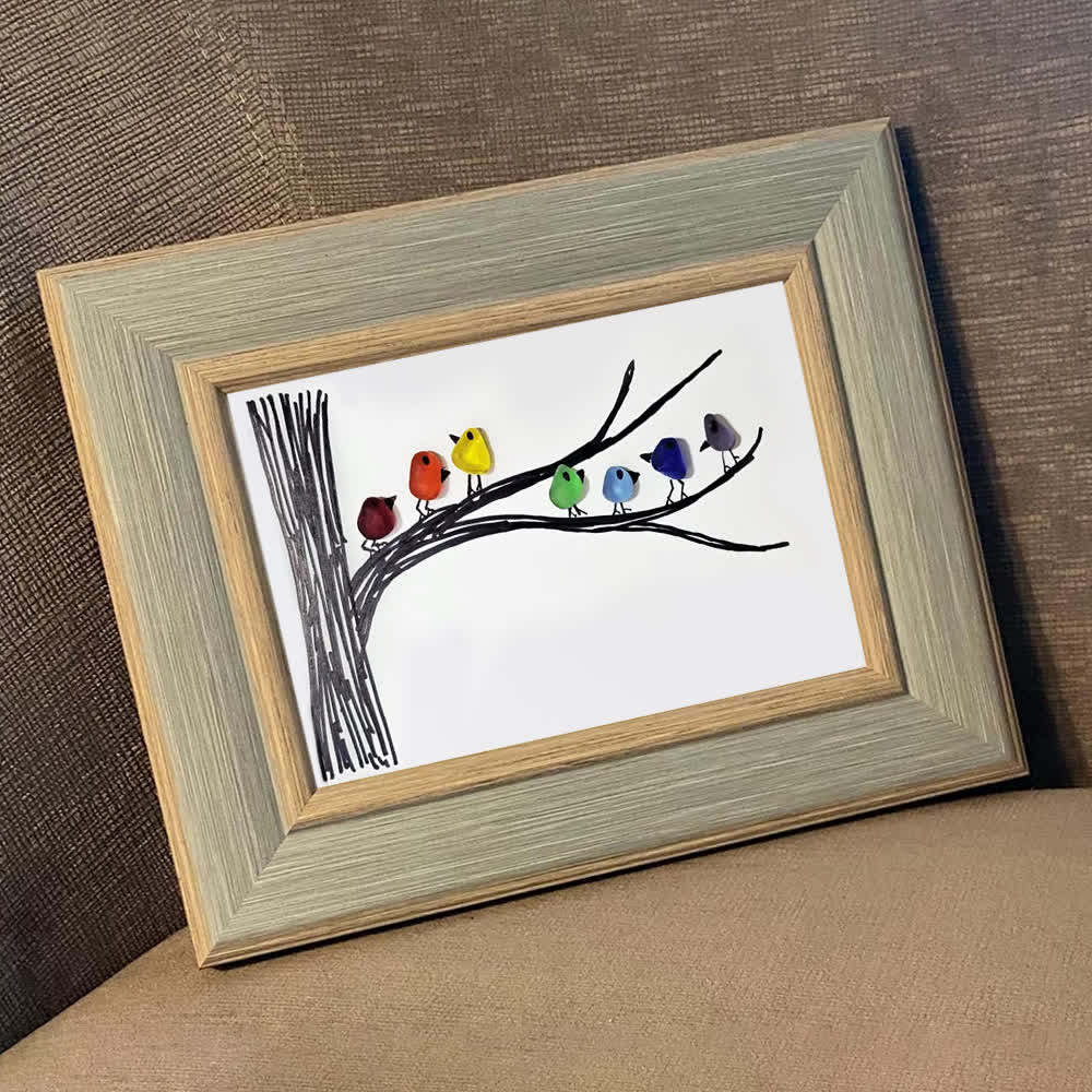 Rainbow Bird Gathering Family Sea Glass Framed Art - image 9