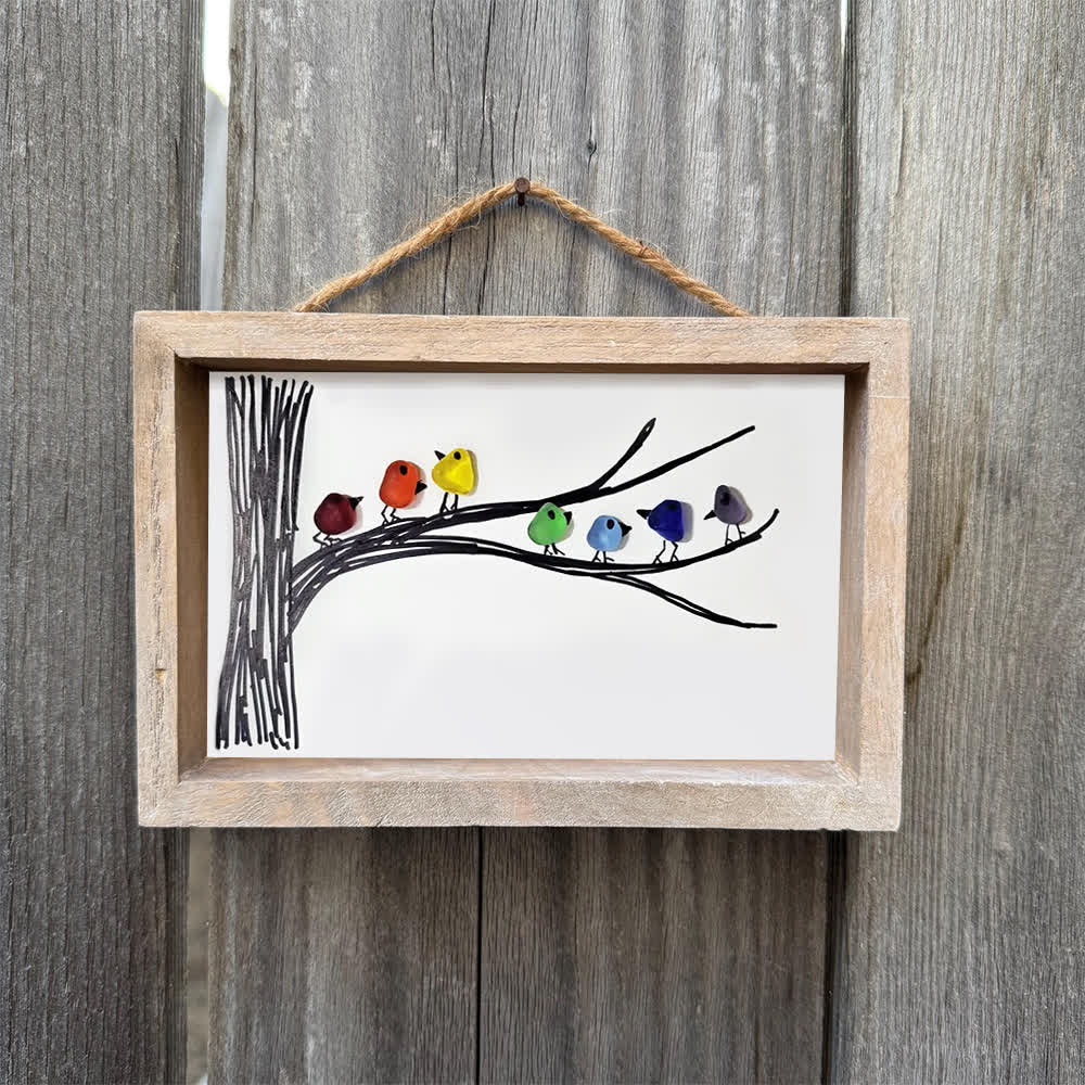 Rainbow Bird Gathering Family Sea Glass Framed Art - image 3