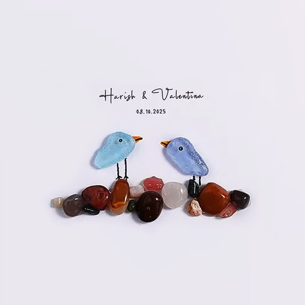 Love Birds Personalized Couple Name Sea Glass Framed Art - image 2