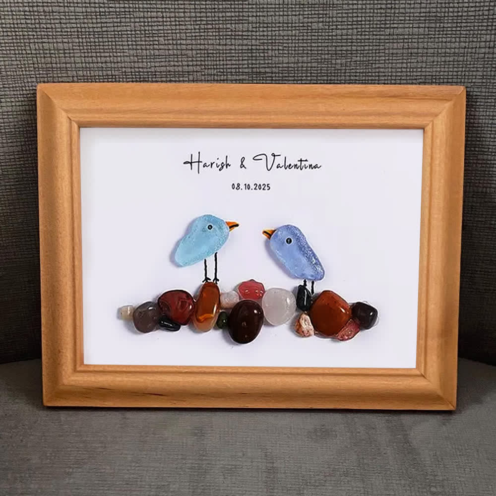 Love Birds Personalized Couple Name Sea Glass Framed Art - image 8