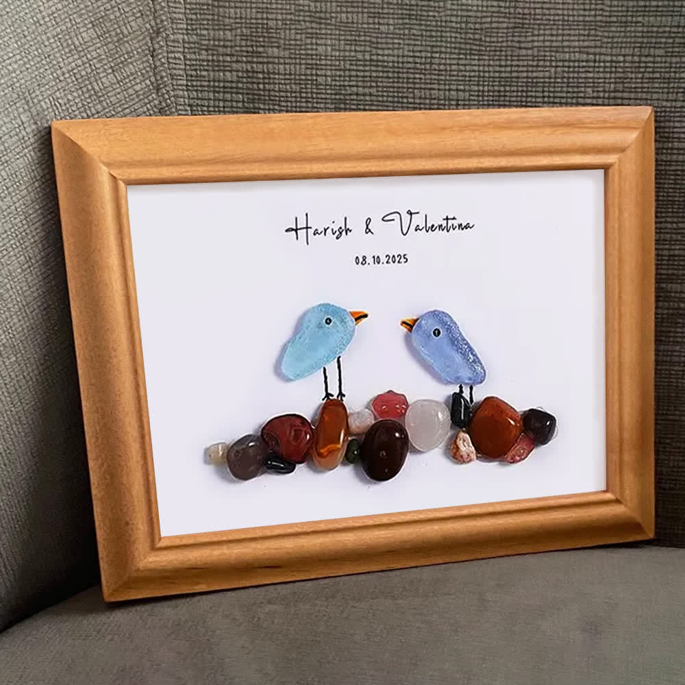 Love Birds Personalized Couple Name Sea Glass Framed Art - image 7