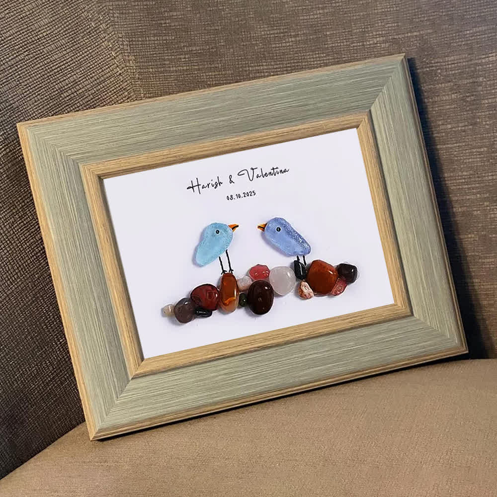 Love Birds Personalized Couple Name Sea Glass Framed Art - image 9