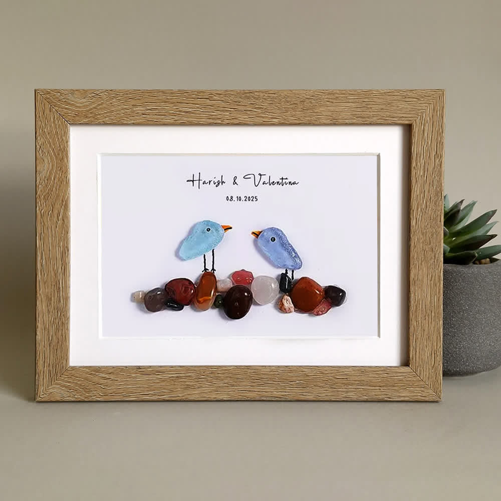 Love Birds Personalized Couple Name Sea Glass Framed Art - image 0