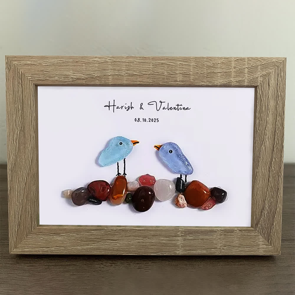 Love Birds Personalized Couple Name Sea Glass Framed Art - image 5