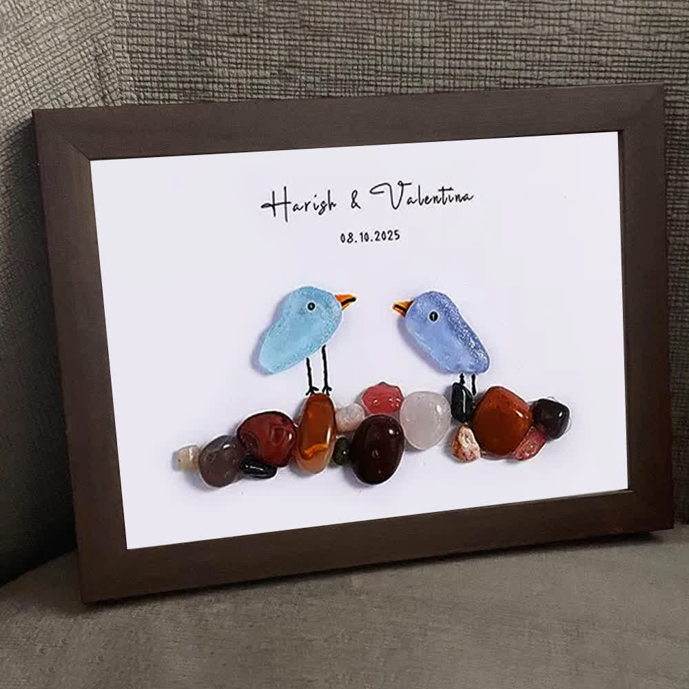 Love Birds Personalized Couple Name Sea Glass Framed Art - image 6