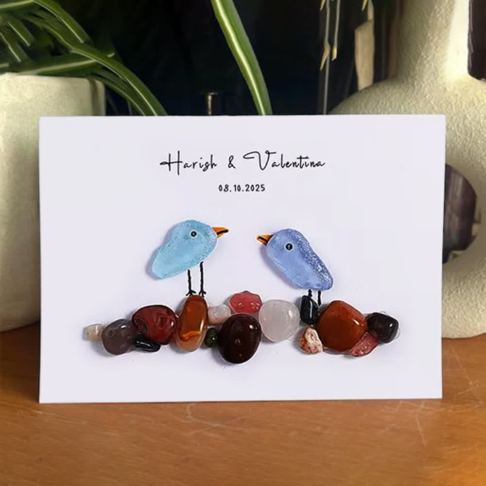 Love Birds Personalized Couple Name Sea Glass Framed Art - Seaglass Card - 6" X 8" - image 1
