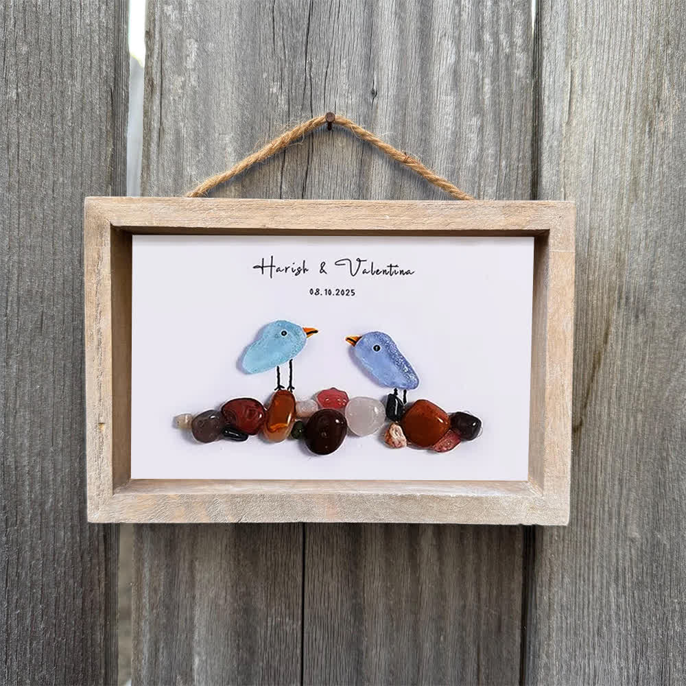 Love Birds Personalized Couple Name Sea Glass Framed Art - image 10
