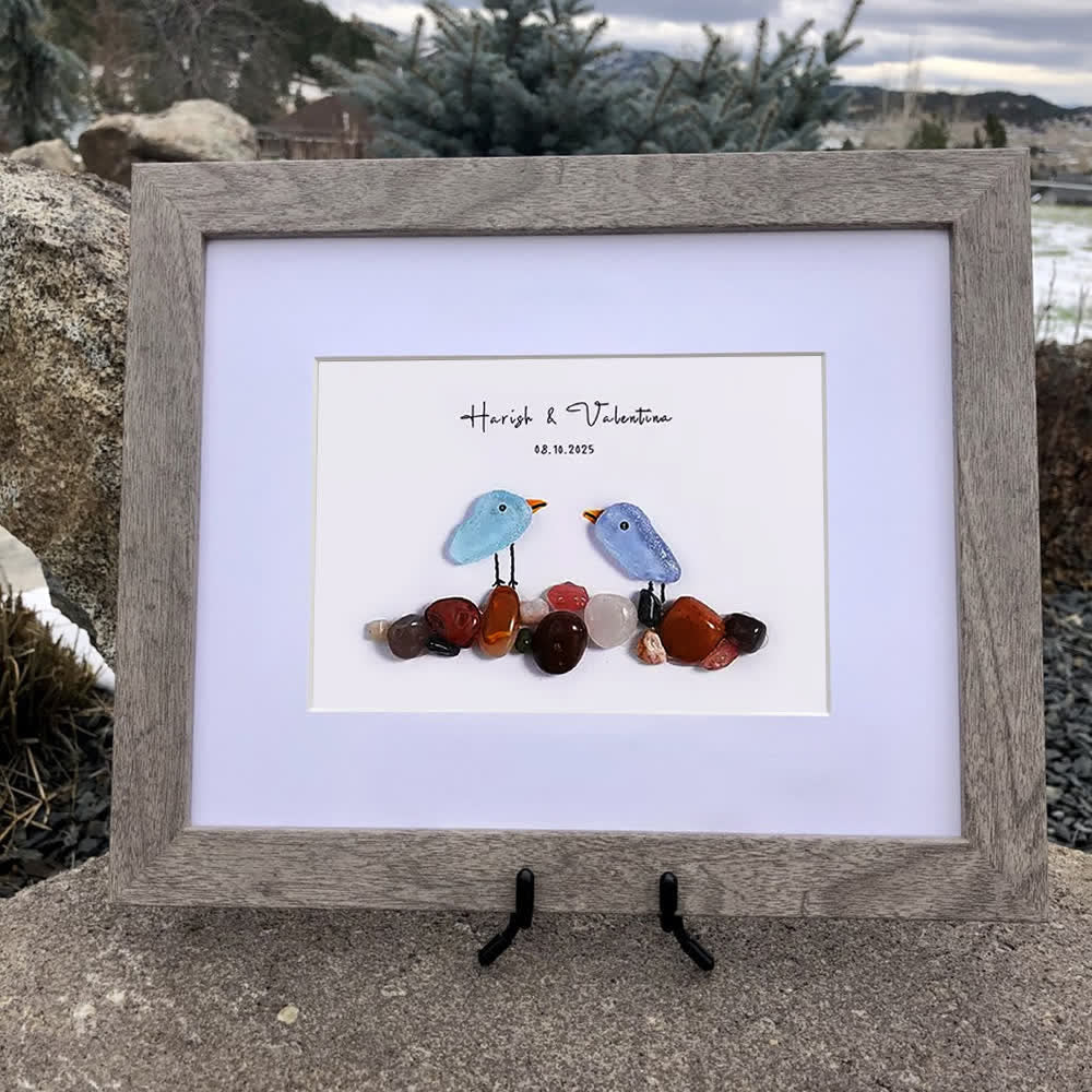 Love Birds Personalized Couple Name Sea Glass Framed Art - image 3